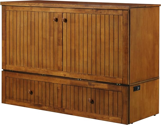 Mega Solutions Murphybedz Tuscany Murphy Cabinet Chest Bed with Charging Station 6 Inch (Scandinavian Oak, Queen)