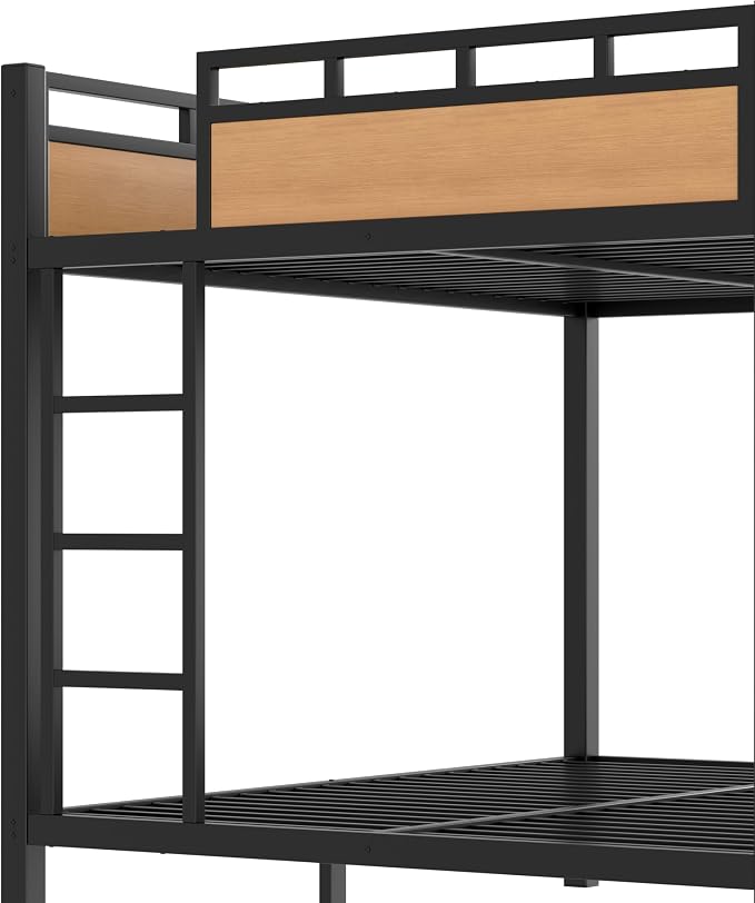 Bellemave Bunk Bed Queen Over Queen，Metal Bunk beds with Storage Shelves USB Ports and LED Lights, Natural