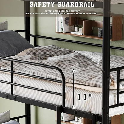 Metal Triple Bunk Bed,Twin Over Twin Bunk Bed for 3, Separates Into 3 Beds with Guardrail and Ladder, Heavy Duty Triple Bed Frame Suitable for Teenager/Adults, No Box Spring Needed(Black)