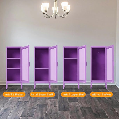 Slim Metal Storage Cabinet with Mesh Doors - 42'' Tall Narrow Organizer Tower, Compact Freestanding Cabinet, Versatile Utility Storage for Home, Office, Kitchen, Living Room, Durable and Modern Design