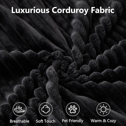 166.9" Cloud Sectional Couch with L-Shape Chaise, Upholstered Corduroy Couches Sleeper with Deep Seat, Modern Modular Comfy Sofa Chaise Longue for Living Room Bedroom, No Assembly Required, Black
