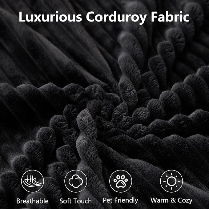 166.9" Cloud Sectional Couch with L-Shape Chaise, Modern Modular Comfy Sofa Chaise Longue, Upholstered Corduroy Couches Sleeper with Deep Seat for Living Room Bedroom, No Assembly Required, Black