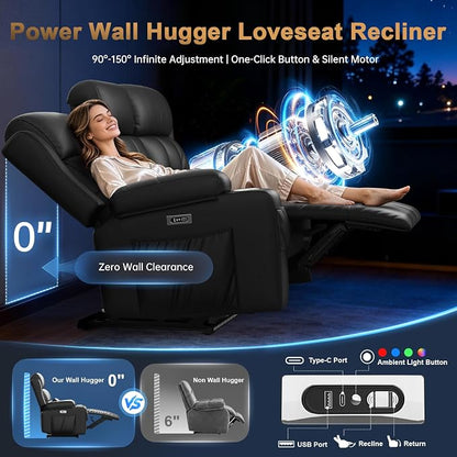 Power Loveseat Recliner Sofa, Home Theater Seating with Heat Massage, Reclining Loveseats with Flip Backrest, Wall Hugger RV Couch Movie Theater Chairs, RV Furniture Sofas with USB, for Gaming Room