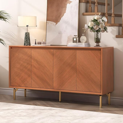 JOINICE 59" Sideboard Buffet Cabinet with Storage for Dining Room,Walnut | Adjustable Shelf,Versatile Credenza for Dining Room,Metal Legs, Living, Kitchen Coffee Bar and Entryway Console