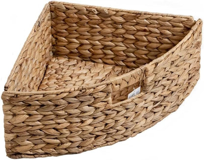 eHemco Hampton Meadows 4 Tier X-Side Corner Table Storage Cabinet, White | 4 Wicker Baskets