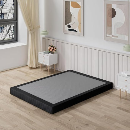 Tyndall 5 Inch Box Spring for Queen Bed, Heavy Duty Metal Queen Mattress Foundation with Fabric Cover, Low Profile Bed Base, Non-Slip, Noise-Free, Easy Assembly
