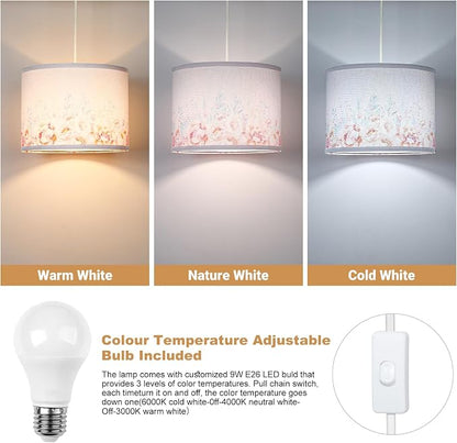 Qingmiao Boho Plug in Pendant Light, Hanging Lamp Plug in with LED Bulb, 3-Way Dimmable Hanging Light Fixture for Living Room Bedroom Kitchen Ceiling Farmhouse Home Decor