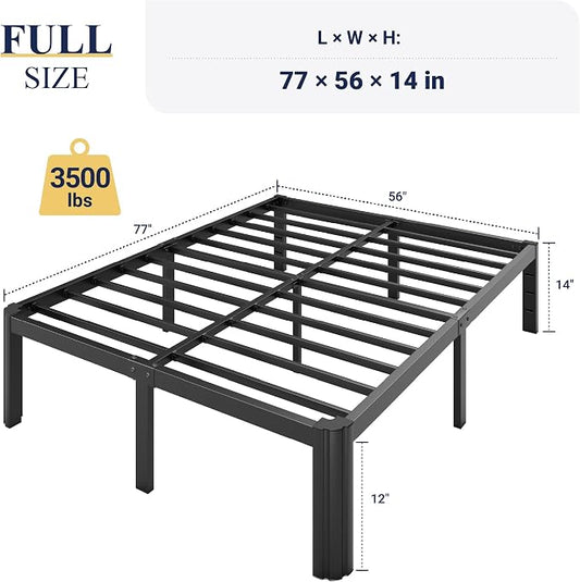 Allewie Metal Full Size Bed Frame, 14 Inch 3500LBS Heavy Duty Platform Bed with Rounded Corner & Under Bed Storage, No Box Spring Needed, Noise Free, Easy Assembly, Black