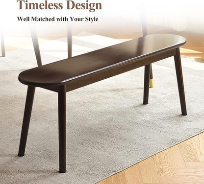 Entryway Bench, Solid Wood Dining Bench, Midcentury End of Bed Bench w/Rounded Corner, Outdoor Bench w/Robust Construction, Bedroom Bench, 10.24" W x 17.72" H（Walnut 47.2inches）
