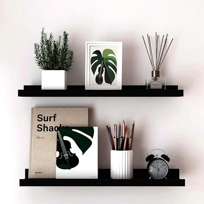 Long Floating Shelves for Wall Decor, Long Wall Mounted Storage Shelf for Bedroom, Living Room, Bathroom, Kitchen, Nursery, Display Picture Ledge Shelf with Lip Set of 2-24 Inches, Black