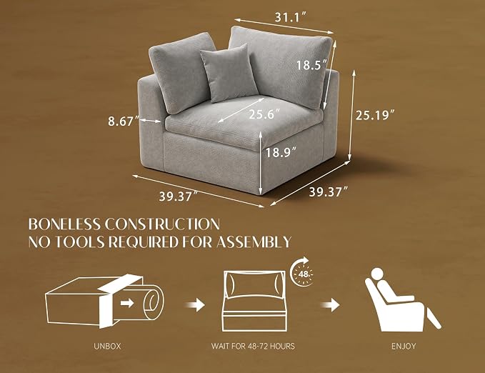 ohllob Corner Seat for Cloud Sectional Couches Living Room, Modular, Boneless, Warm White