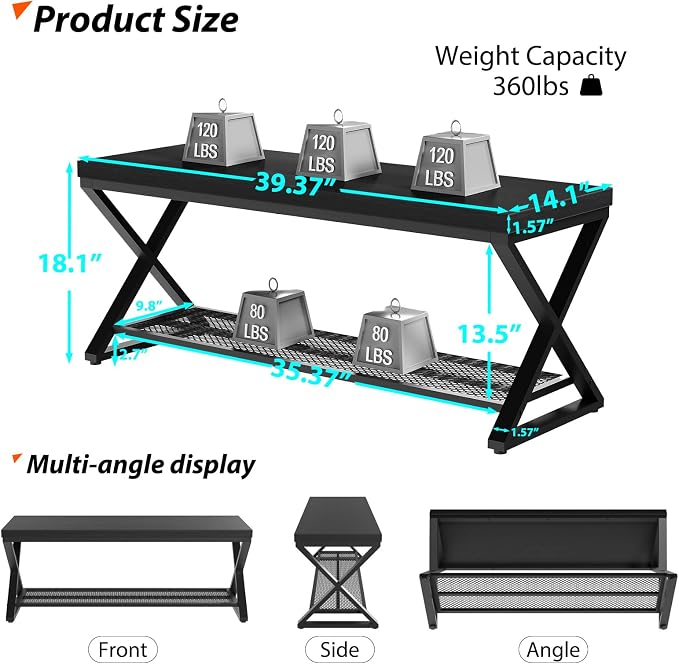 LVB Black Entryway Bench with Storage, Indoor Shoe Bench with Seating for Hallway, Accent Storage Bench for Living Room Bedroom, Simple Small Shoe Rack Benchs for Foyer Entrance, Black Oak, 39 inch