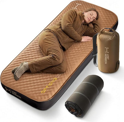 Lost Horizon Air & Foam Camping Mattress, Self-Inflating Sleeping Pad, 3" Thick, with Pump Sack, Slim Single