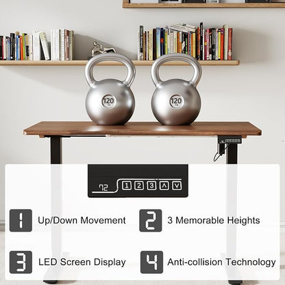 Solid Wood Electric Standing Desk 47.2"x23.6"Home Office Desk,Adjustable Workbench with 3 Stages Single Motor, Computer Workstation with T-Shaped Metal Bracket,Walnut Standing Desk for Gaming(1 Box)