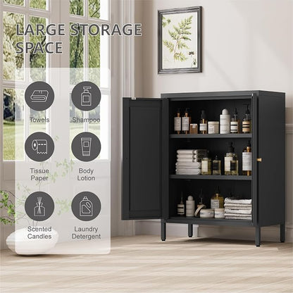 Metal Bathroom Cabinet, Small Floor Storage Cabinet, Freestanding Sideboard with 2 Adjustable Shelves for Living Room, Dining Room