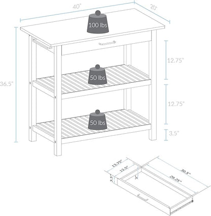 Casual Home Kitchen Island with Solid American Hardwood Top, Natural/White, 40" W (373-91)