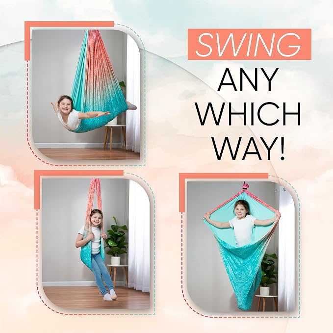 Indoor Sensory Swing for Kids or Outdoor – Holds 300lbs, Double-Layer, & 360° Swivel, Calming Compression Therapy Swing Hammock for Kids & Adults with All Hardware – Sensory-Motor Toys & Gifts