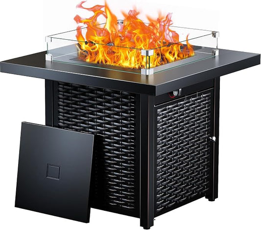 Ciays 28"/32" Glass Wind Guard for Propane Fire Pit, Fits 50,000 BTU Steel Outdoor Gas Fire Table, Works with Lid & Lava Rock, Enhances Warmth & Ambience for Patio Deck Garden Backyard Gatherings
