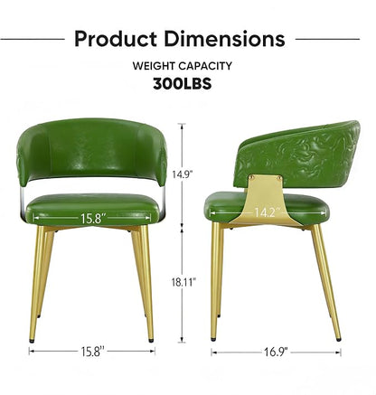 Atoll Modern Accent Dining Chairs Set of 4 with Upholstered PU Leather Seat & Curved Back, Metal Legs, Mid-Century Kitchen Chair for Dining Room, Living Room or Office (4, Green)