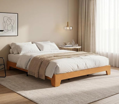 IDEALHOUSE King Size Platform Bed Frame,Boho Wood Bed with Noise-Free Slats,No Box Spring Needed,Nature Bedroom Furniture,Sturdy Wooden Bed Foundation,Easy Assembly