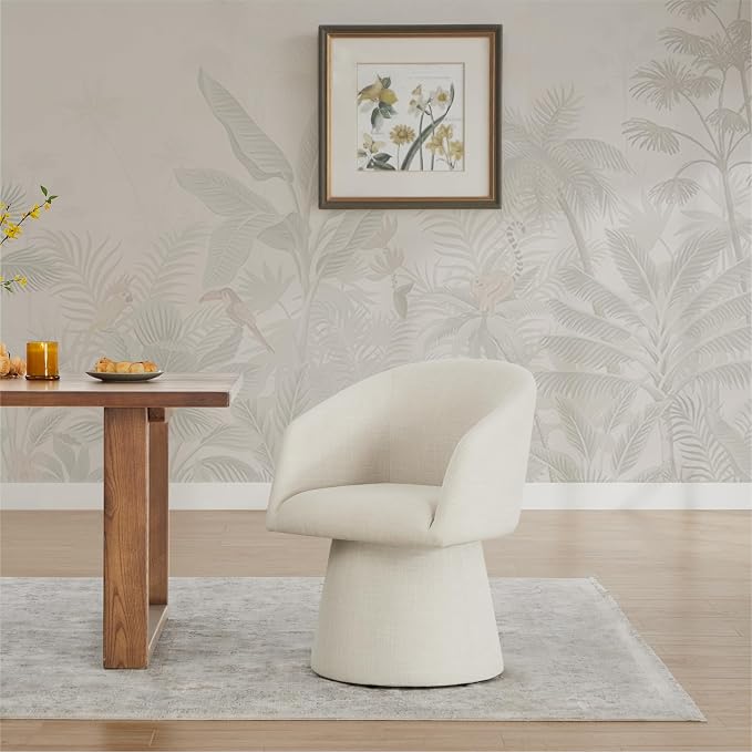 KISLOT Swivel Dining Chairs Set of 1, Upholstered Mid Century Modern Deskchair with Barrel Back, Linen Fabric Kitchen Chairs for Dining Room, Bedroom, Dressing Room, Linen