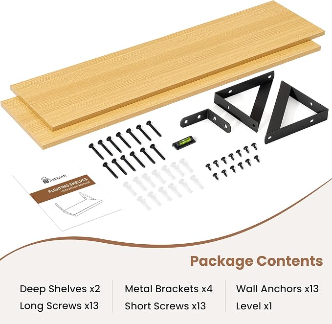 Axeman 32'' x 8'' Oak Floating Shelves for Wall Set of 2 | Rustic Oak Bookshelf for Living Room, Bedroom, Home Office, Engineered Wood, Includes Mounting Hardware, Holds up to 30Lbs