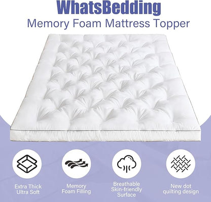WhatsBedding 4 Inch Memory Foam Mattress Topper Full for Back Pain Relief, Filled with Breathable Gel Memory Foam, Fluffy Comfort Supportive Pillow Top Mattress Topper, 75x54x4in