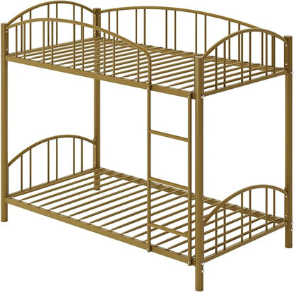 IDEALHOUSE Twin Over Twin Bunk Bed Frame, Twin Bunk Bed Frame with Heightened Arched Guardrail and Safety Ladder, Sturdy Steel Bed for School, Bedroom, Easy Assembly, Modern Gold