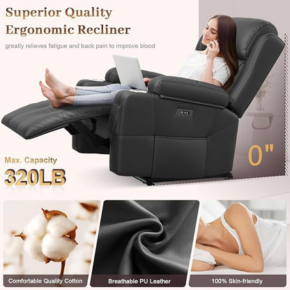 Extra Wide Seat Recliner Chair with Heat and Back Massage, Electric Power Oversized Reclining Chair Infinite Position with Storage Armrests & 2 Cup Holders for Living Room, Manual Recliners