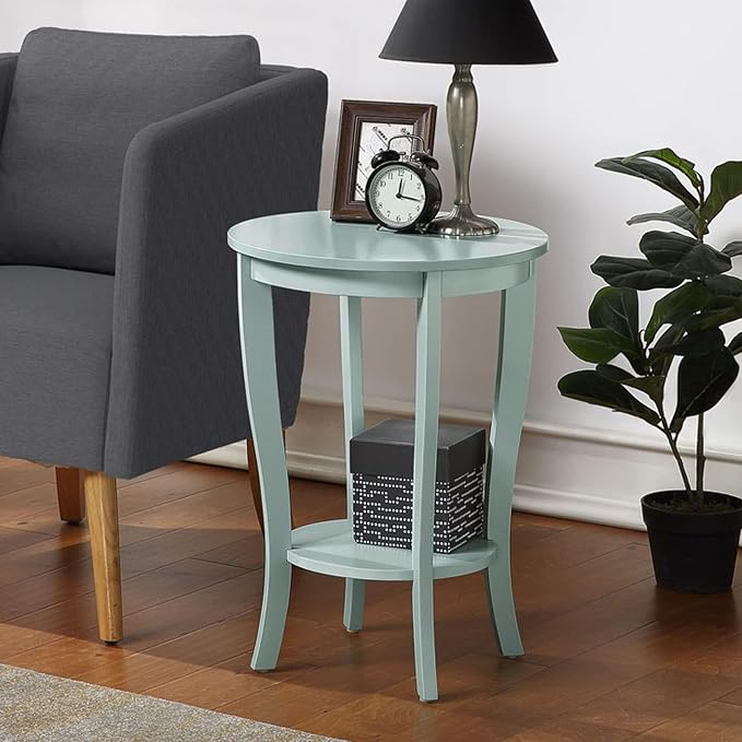 Convenience Concepts American Heritage Round End Table with Shelf, Sea Foam