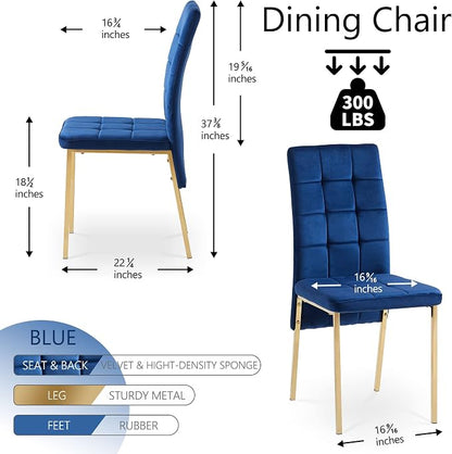 NORDICANA Upholstered Velvet Dining Chairs for 6, Classic High Back Kitchen Chairs Set of 6, Tufted Side Chairs, Golden Color Metal Legs, Navy Blue