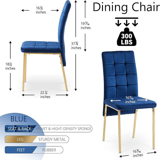 NORDICANA Upholstered Velvet Dining Chairs Classic Kitchen High Back Chairs Set of 4, Featured Dovetail Tufted Side Chairs, Golden Color Metal Legs, Navy Blue