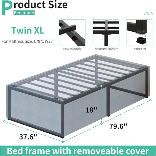 Lutown-Teen 18 Inch Twin XL Bed Frames with Fabric Bed Cover, Heavy Duty Sturdy Metal XL Twin Platform Bed Frame No Box Spring Needed, Noise Free, Easy Assembly, Black and Blue