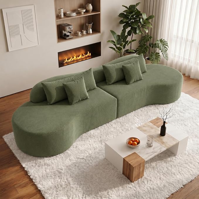 Oversized Modern Curved Cloud Couch Sectional, Boneless Compression Sofa, Modular Sectional Couches, High Density Foam Deep seat Couch with Pillows, Corduroy Sofa for Living Room Office