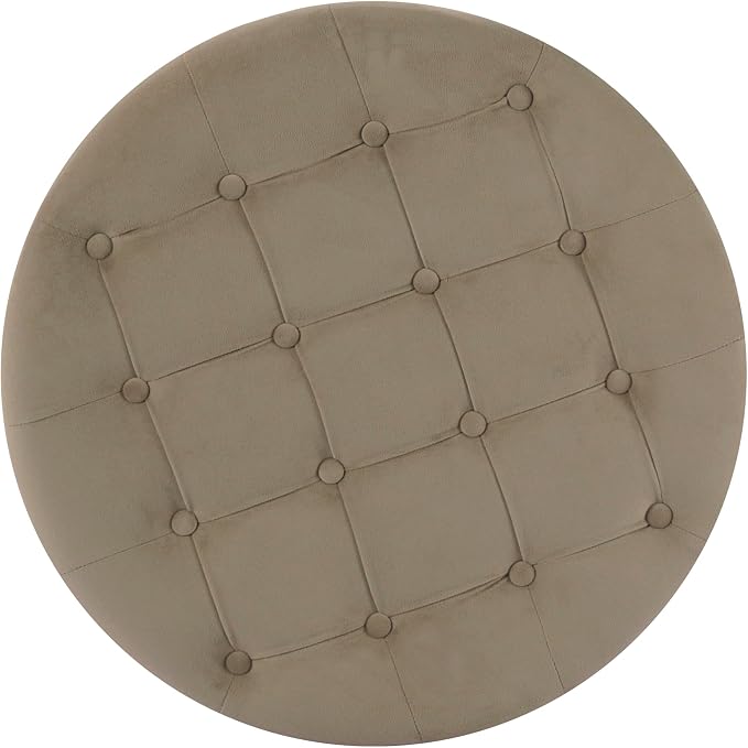 HomePop 28" Button Tufted Velvet Round Storage Ottoman - Fawn Velvet