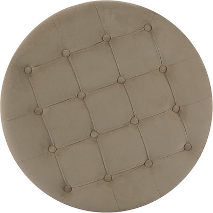 HomePop 28" Button Tufted Velvet Round Storage Ottoman - Fawn Velvet