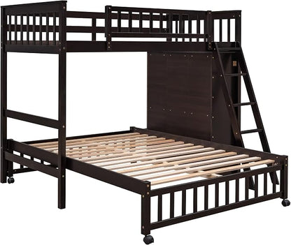 Harper & Bright Designs Twin Over Full Wood Bunk Bed with Cabinet, High Loft Bunk Bed with 6 Drawers and 3 Flexible Shelves for Kids Teens Adults (Espresso)