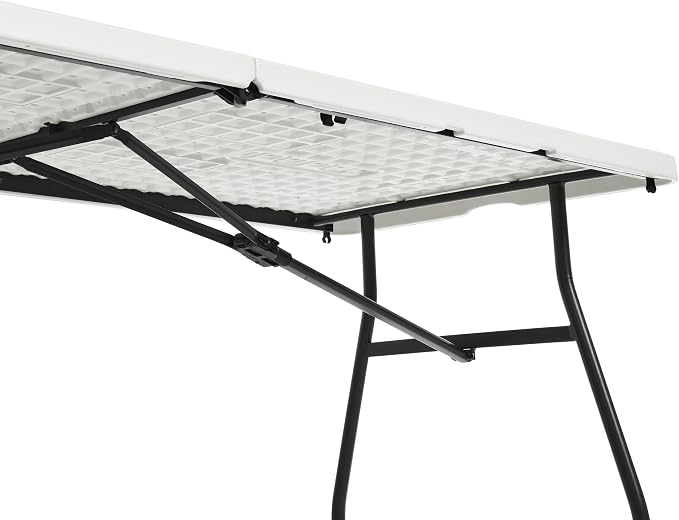 Amazon Basics Heavy Duty Portable Folding Table, 6 ft, Indoor & Outdoor, Fold-in-Half Design with Carrying Handle, White | Portable