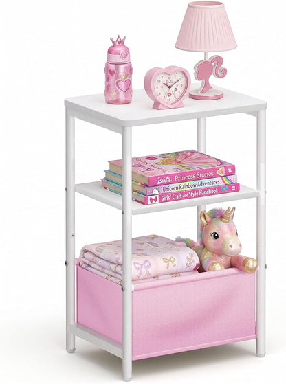 MISSLO Toddler Nightstand with Storage Basket Kids Nightstand with Large Tabletop Nursery Side Table for Living Room Easy Assembly Small End Tables for Small Spaces Toddler Bedroom Decor