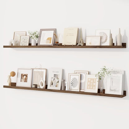 Dreamland Picture Ledge Shelf for Wall, Floating Shelves Set of 2,55 inch Long Floating Shelves with Lip for Living Room,Bedroom,Bathroom,Kitchen,Walnut