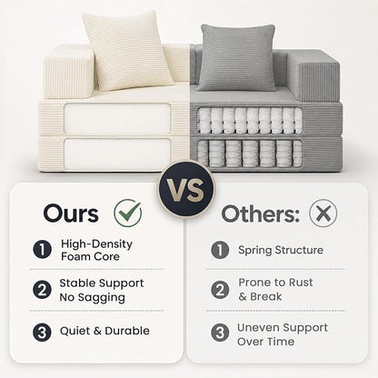 COMAX Futon Sofa Bed, Convertible Sofa Bed, Folding Boneless Couches | Boneless Couch for living room, 4‑in‑1 Fold Out Small Foldable Loveseat Floor Sleeper Mattress Lounge Space‑Saving, Beige