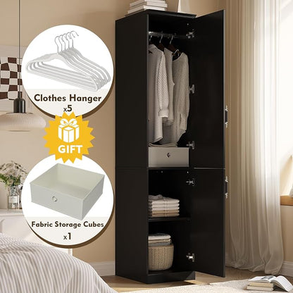 MEISSALIVVE Armoire Wardrobe Closet with 2 Door & Shelves, 74.8" Large Wardrobe Cabinet with Hanging Rod, Freestanding Modern Bedroom Armoire Storage Cabinet, Black