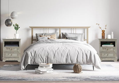 LOUVIXA Farmhouse Bedroom Sets of 4, Including 9 Drawer Dresser, 5 Drawer Dressers and Nightstand Set of 2 with Charging Station (Grey Sets, 3 Pieces-9 Drawer Dresser+2 Nightstand)