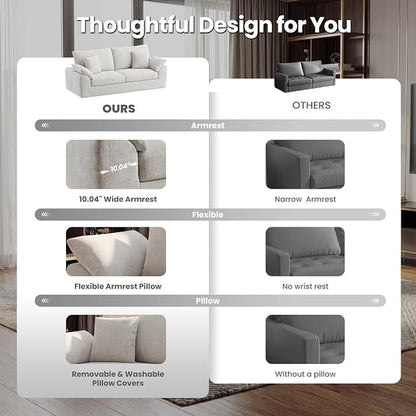 89.8" Modern Loveseat Sofa for Living Room, Cloud Boneless Couches with 4 Pillows, Mid Century Loveseat couches for Small Place, No Assembly Required, Beige