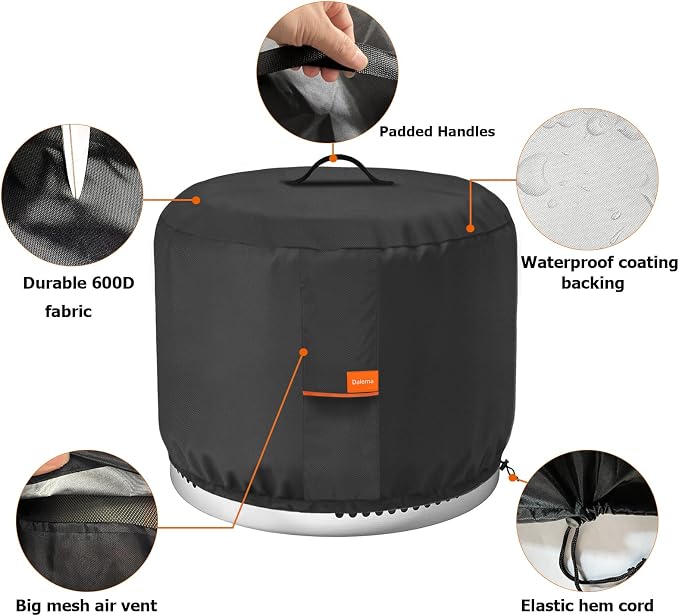 Round Fire Pit Cover,Outdoor 600D Heavy Duty Waterproof Tear-Resistant Yukon 27 Inch Firepit Covers,Patio Weatherproof Fire Table Cover for Solo Stove Yukon,Black.