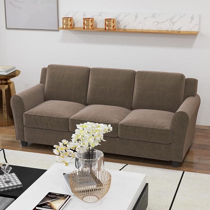 Bonzy Home 2 Piece Sofa Set, 3-Seater Sofa Couch Set of 2, Modern Comfy Sofa with Thick Cushion for Living Room Apartment Office, Brown