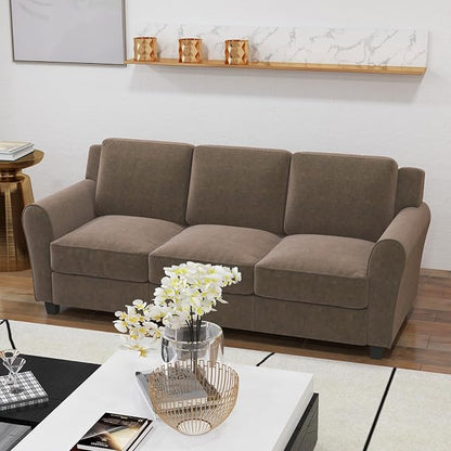 Bonzy Home 80.7" Brown Couches for Living Room, 3 Seater Modern Comfy Sofa with Thick Cushion for Home Apartment Office