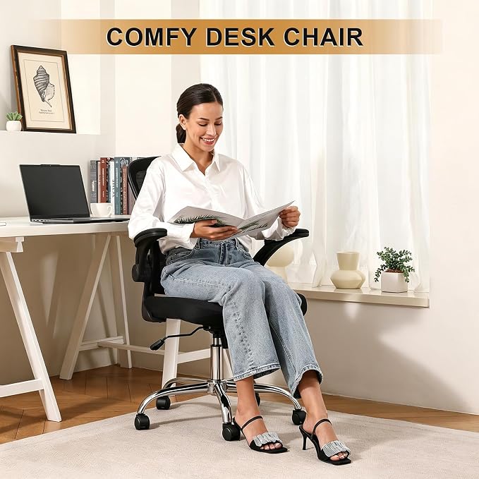 Office Chair, Ergonomic Desk Chairs 330LBS Capacity High Back Mesh Computer Chair with Flip-up Armrests, Comfy Work Chair with Adjustable Lumbar Support, Rolling Chair