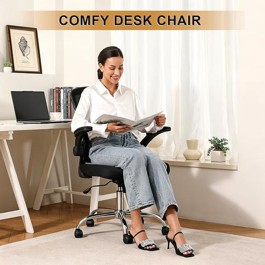 Office Chair, Ergonomic Desk Chairs 330LBS Capacity High Back Mesh Computer Chair with Flip-up Armrests, Comfy Work Chair with Adjustable Lumbar Support, Rolling Chair