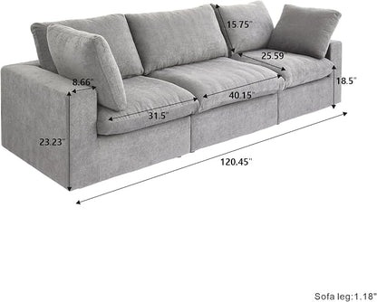 Cloud Modular Sectional Sofa Couch,120.45" Convertible Couches 3 Seater Sofa for Living Room,Minimalist Deep Sofa Couches,Sofa Covers Washable&Replaceable(Grey)